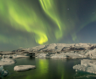 Noorderlicht bij Jökulsárlón (gletsjer meer)
